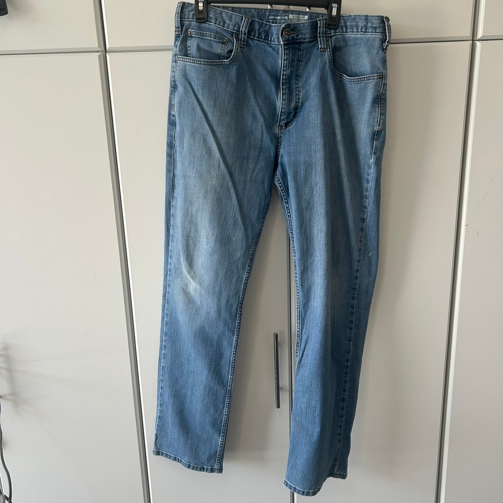 Carhartt Relaxed Fit Mens Jeans 36x34 Medium Wash Blue Denim Straight Leg Work